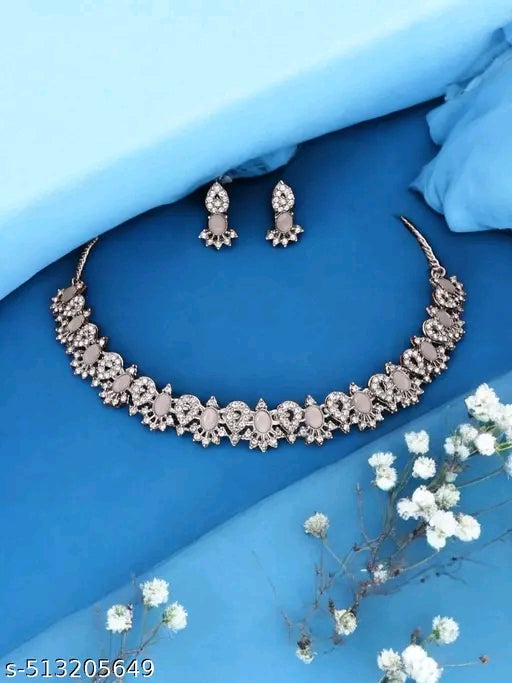 Silver Plated Grey Choker Necklace Set