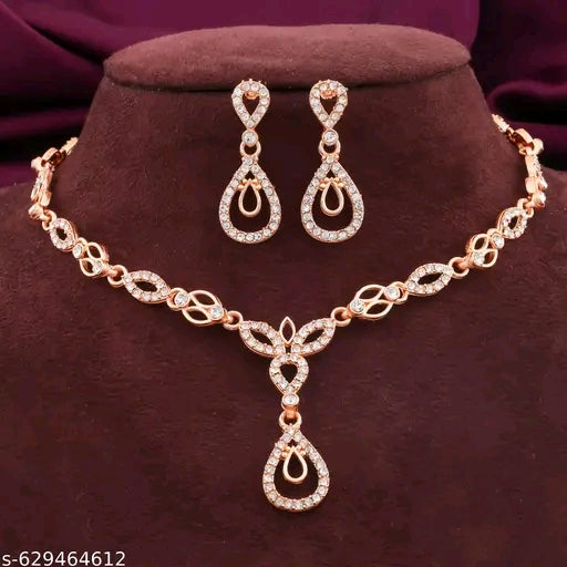 Beautiful Rose Gold American Diamond Necklace Set