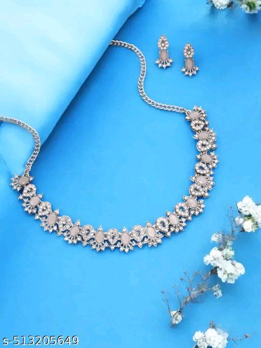 Silver Plated Grey Choker Necklace Set