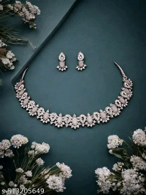 Silver Plated Grey Choker Nacklace Set