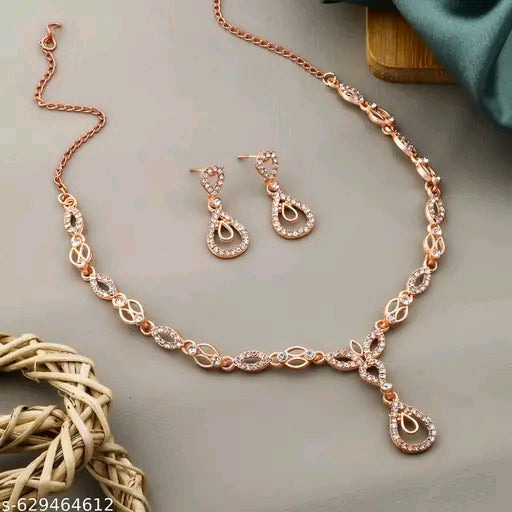 Beautiful Rose Gold American Diamond Necklace Set